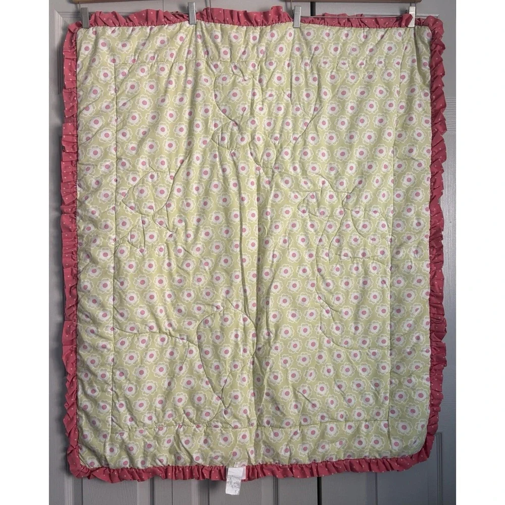 CoCalo Crib Blanket Pink Embroidered Comforter Turtles Butterflies 41